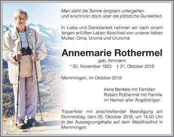 Traueranzeige von Annemarie Rothermel von Memminger Zeitung