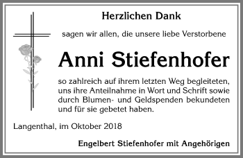 Traueranzeige von Anni Stiefenhofer von Allgäuer Zeitung