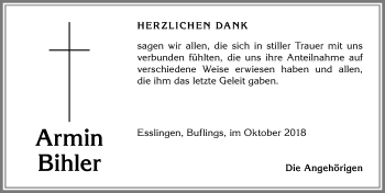 Traueranzeige von Armin Bihler von Allgäuer Anzeigeblatt