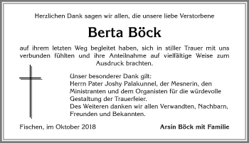 Traueranzeige von Berta Böck von Allgäuer Anzeigeblatt