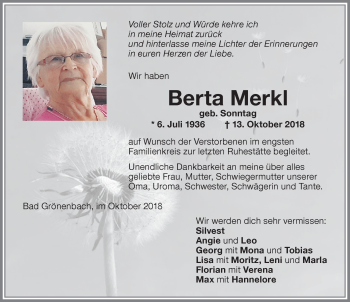 Traueranzeige von Berta Merkl von Memminger Zeitung