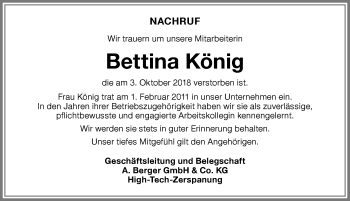 Traueranzeige von Bettina König von Memminger Zeitung