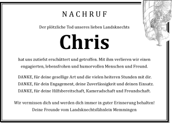 Traueranzeige von Chris  von Memminger Zeitung