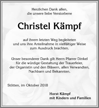 Traueranzeige von Christel Kämpf von Allgäuer Zeitung, Marktoberdorf