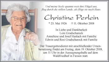Traueranzeige von Christine Perlein von Allgäuer Zeitung, Füssen