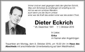 Traueranzeige von Dieter Eckrich von Memminger Zeitung