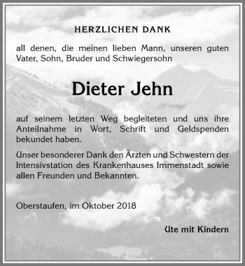Traueranzeige von Dieter Jehn von Allgäuer Anzeigeblatt
