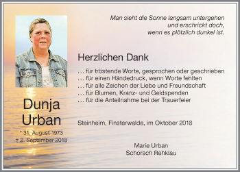 Traueranzeige von Dunja Urban von Memminger Zeitung