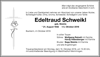 Traueranzeige von Edeltraud Schweikl von Memminger Zeitung