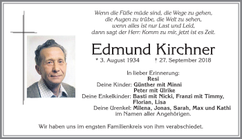 Traueranzeige von Edmund Kirchner von Allgäuer Zeitung, Füssen