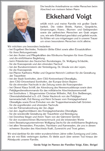 Traueranzeige von Ekkehard Voigt von Allgäuer Anzeigeblatt