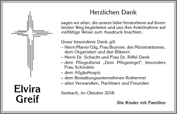 Traueranzeige von Elvira Greif von Allgäuer Zeitung,Kempten