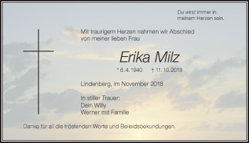Traueranzeige von Erika Milz von Der Westallgäuer