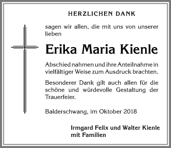 Traueranzeige von Erika Maria Kienle von Allgäuer Anzeigeblatt