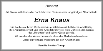 Traueranzeige von Erna Knaus von Allgäuer Zeitung, Füssen