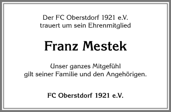 Traueranzeige von Franz Mestek von Allgäuer Anzeigeblatt