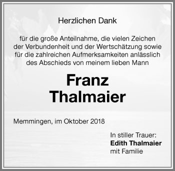 Traueranzeige von Franz Thalmaier von Memminger Zeitung