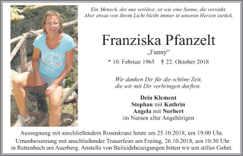Traueranzeige von Franziska Pfanzelt von Allgäuer Zeitung, Marktoberdorf