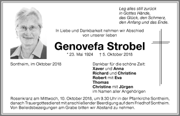 Traueranzeige von Genovefa Strobel von Memminger Zeitung