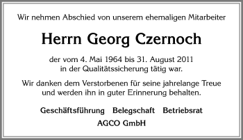 Traueranzeige von Georg Czernoch von Allgäuer Zeitung, Marktoberdorf