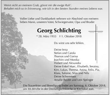 Traueranzeige von Georg Schlichting von Memminger Zeitung