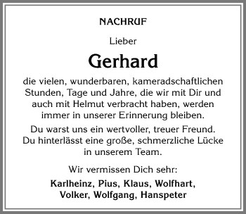 Traueranzeige von Gerhard  von Allgäuer Anzeigeblatt