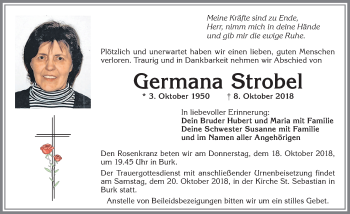 Traueranzeige von Germana Strobel von Allgäuer Zeitung, Marktoberdorf