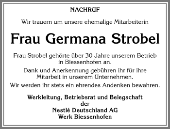 Traueranzeige von Germana Strobel von Allgäuer Zeitung