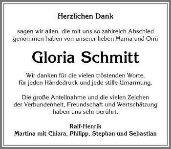 Traueranzeige von Gloria Schmitt von Allgäuer Zeitung,Kempten