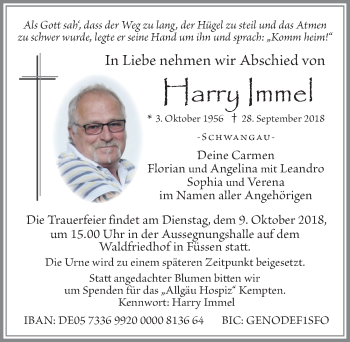 Traueranzeige von Harry Immel von Allgäuer Zeitung, Füssen