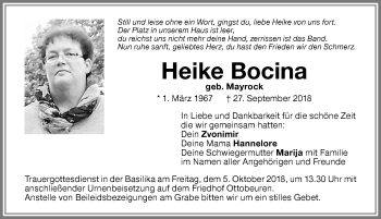 Traueranzeige von Heike Bocina von Memminger Zeitung
