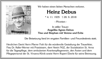 Traueranzeige von Heinz Debus von Allgäuer Zeitung, Füssen