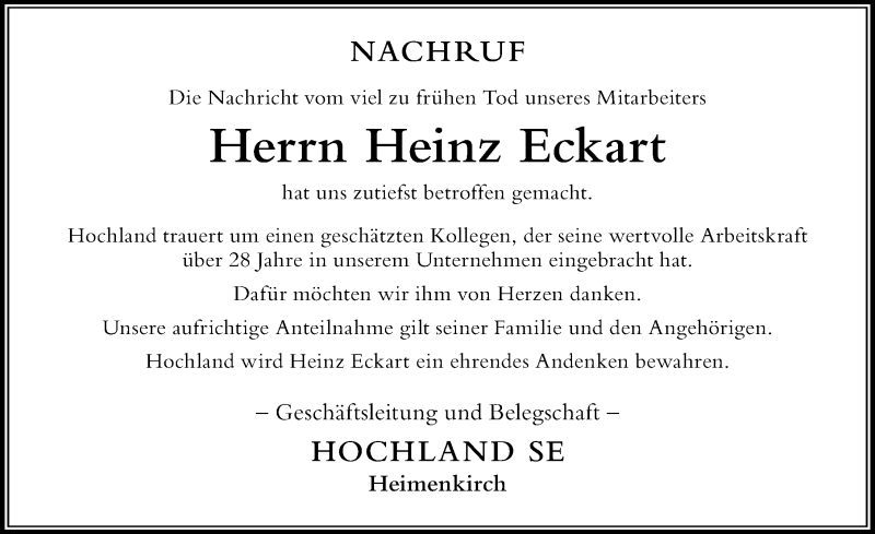  Traueranzeige für Heinz Eckart vom 11.10.2018 aus Der Westallgäuer