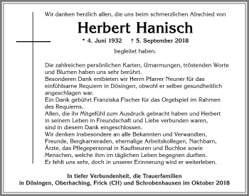 Traueranzeige von Herbert Hanisch von Allgäuer Zeitung, Kaufbeuren/Buchloe