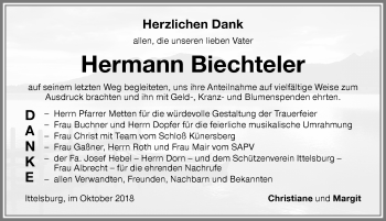 Traueranzeige von Hermann Biechteler von Memminger Zeitung