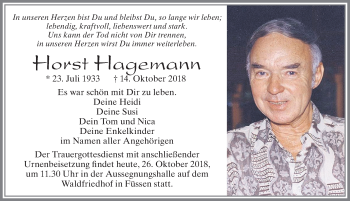 Traueranzeige von Horst Hagemann von Allgäuer Zeitung, Füssen