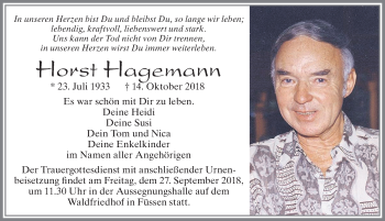 Traueranzeige von Horst Hagemann von Allgäuer Zeitung, Füssen