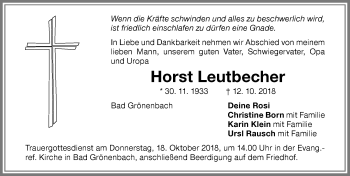 Traueranzeige von Horst Leutbecher von Memminger Zeitung