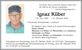 Traueranzeige von Ignaz Küber von Allgäuer Zeitung,Kempten