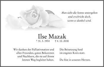 Traueranzeige von Ilse Mazak von Memminger Zeitung