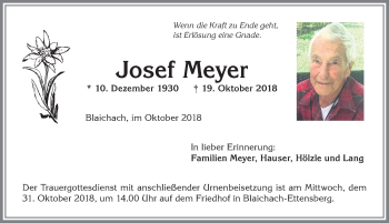 Traueranzeige von Josef Meyer von Allgäuer Anzeigeblatt