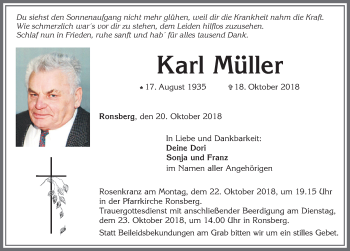 Traueranzeige von Karl Müller von Allgäuer Zeitung, Marktoberdorf