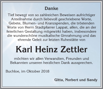 Traueranzeige von Karl Heinz Zettler von Allgäuer Zeitung