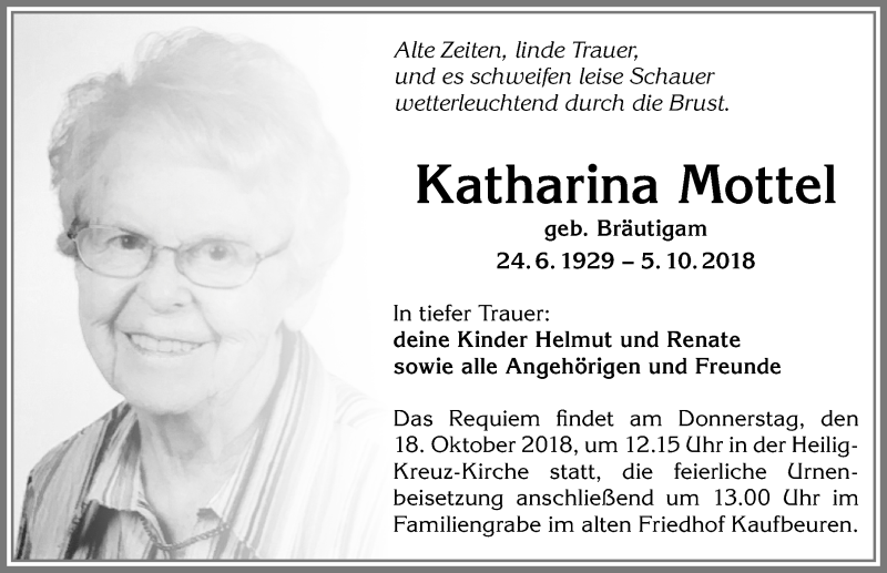 Traueranzeigen Von Katharina Mottel Trauer Im Allgaeu De