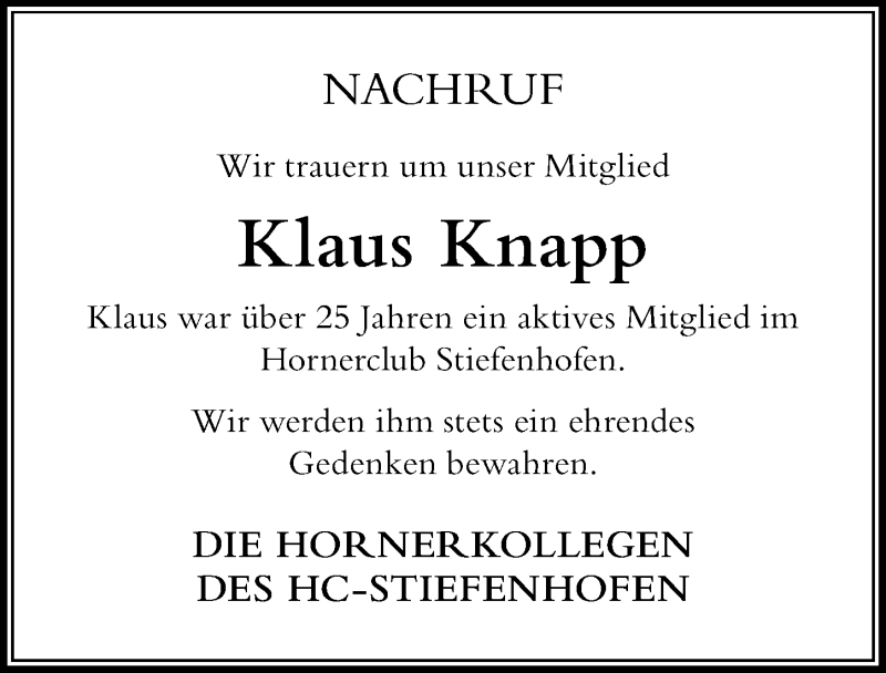  Traueranzeige für Klaus Knapp vom 24.10.2018 aus Der Westallgäuer
