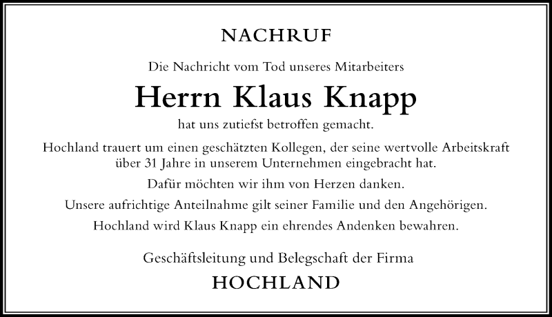  Traueranzeige für Klaus Knapp vom 23.10.2018 aus Der Westallgäuer