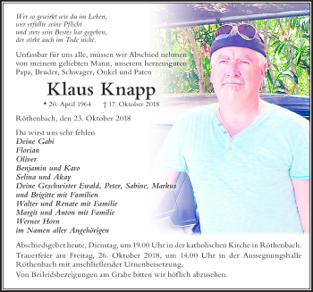 Traueranzeige von Klaus Knapp von Der Westallgäuer