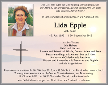 Traueranzeige von Lida Epple von Allgäuer Zeitung, Marktoberdorf