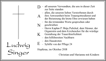Traueranzeige von Ludwig Singer von Allgäuer Zeitung