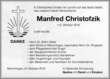 Traueranzeige von Manfred Christofzik von Memminger Zeitung